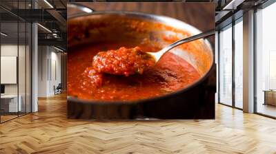 Tomato Sauce with Spoon in Metal Pan Wall mural