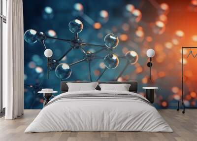 Abstract molecular structure 3D model for science concept background. Generative AI Wall mural