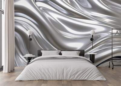 Abstract silver metal fluid chrome mirror effect background texture. Wall mural