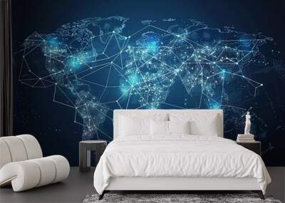 Digital world map with futuristic virtual network connection for global communication and business network concept Wall mural