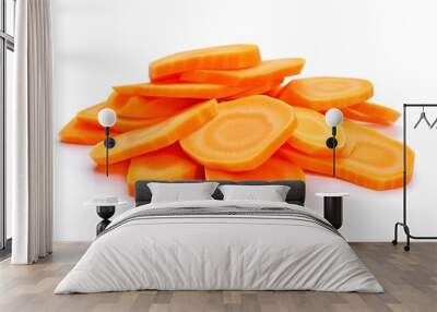 Fresh and tasty carrot slices isolated on white background. Wall mural