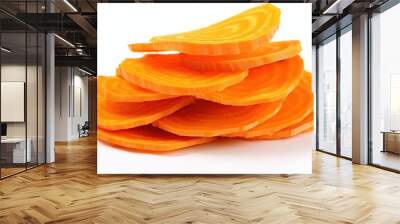 Fresh and tasty carrot slices isolated on white background. Wall mural