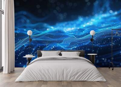 Futuristic blue dots waves for digital processing, network connection and digital communication concept background. Wall mural