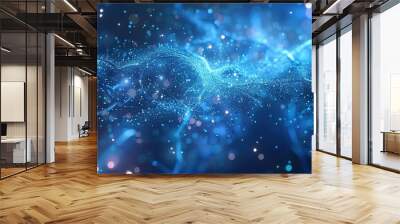 Futuristic blue dots waves for digital processing, network connection and digital communication concept background. Wall mural