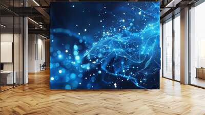 Futuristic blue dots waves for digital processing, network connection and digital communication concept background. Wall mural