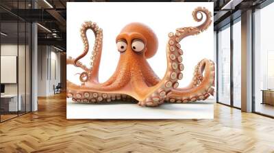 Happy octopus isolated on white background Wall mural