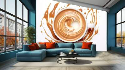 Latte coffee splash swirl drops isolated on a white background. Wall mural