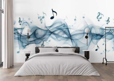 Music waves and notes isolated on white background Wall mural