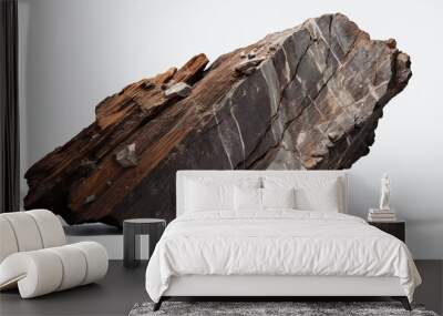 Old mountain rock stone is black brown color isolated on white background. Wall mural