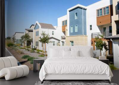 New modern terraced houses in a housing development in California on a clear fall day Wall mural