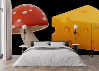 mushroom and cheese food icon 3d rendering on isolated background Wall mural