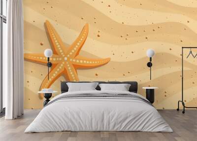 A single starfish lying on the sandy beach, minimalist style, clean lines, and basic design. Simple and plain 2D vector illustration Wall mural