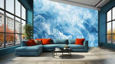 Abstract watercolor effect of snow waves in a blue frozen ocean, the swirling currents providing a mesmerizing, isolated background for text Wall mural