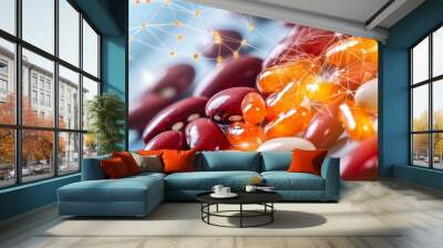 Bean genetics, DNA glowing inside vibrant legumes, scientific symbolism Wall mural