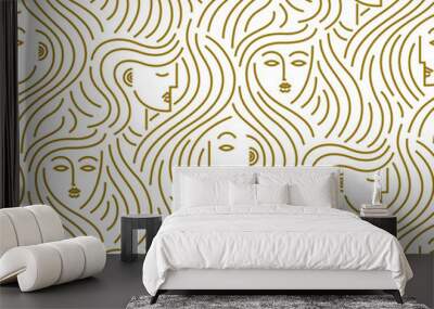 Abstract pattern of heads with hair Wall mural