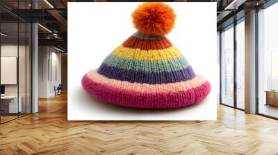 Colorful party hat with stripes and a fluffy pompon, isolated on white, highlighting the fun and festive energy of celebrations and parties Wall mural