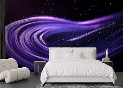 Cosmic double exposure art, swirling galaxy with stars and planets in deep purple and blue tones Wall mural