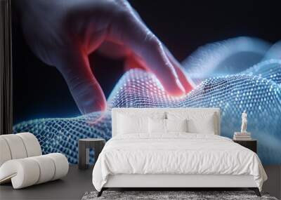 Futuristic smart fabric being woven, glowing threads and dynamic patterns, high-tech materials and innovative design Wall mural