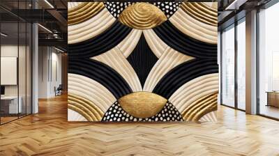 Geometric ethnic design with interwoven lines and shapes in black and brown Wall mural