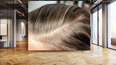 Hair transformation comparison, with clear before-and-after images showing scalp coverage improvement after 6 months of treatment, Digital Rendering, High Detail Wall mural