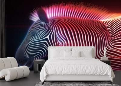 High-contrast zebra print where parts of the stripes are pixelated, giving a glitch-like effect, perfect for a modern and edgy take on animal prints Wall mural