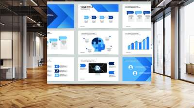 set blue creative power point presentation template design template Wall mural