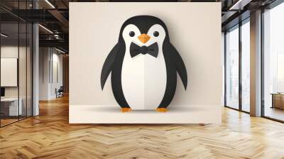 Minimalist 2D vector of a penguin in a bow tie, straightforward and clean design, plain background Wall mural