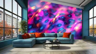 Neon pink leopard spots, holographic shimmer, futuristic backdrop, vibrant animal print texture Wall mural