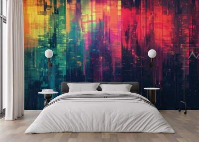 Pixel rainbow ambient flickers on a glitched lo-fi vector backdrop, raw and chaotic, retro aesthetics, vibrant colors Wall mural