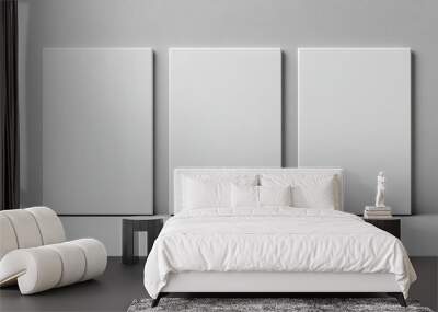 Three empty whiteboards arranged horizontally on a soft gray background, clean lines, futuristic style, subtle shadows, high-definition mockup, digital illustration Wall mural