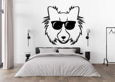 collie dog head black white used sunglasses or spectacles logo icon design Wall mural