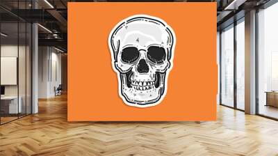 Human skull monochrome style vector illustration design isolated in an orange background Wall mural