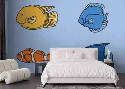 various sea and fresh fish vector illustration design clipart Wall mural