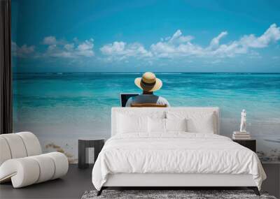 Remote work concept working from the beach Wall mural