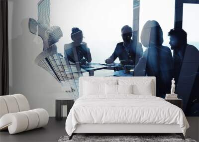 Background concept with business people silhouette at work Wall mural