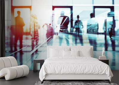 Background concept with business people silhouette looking out of the office. Double exposure effects Wall mural