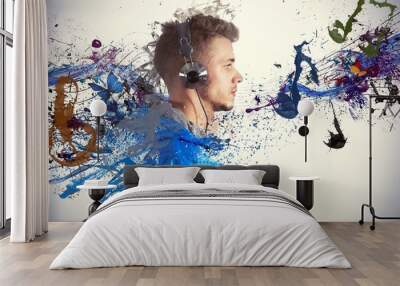 boy listening to music Wall mural