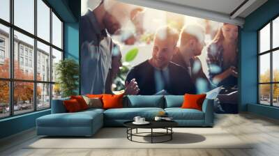 Business people connected on internet network with a tablet. concept of startup company. double exposure Wall mural