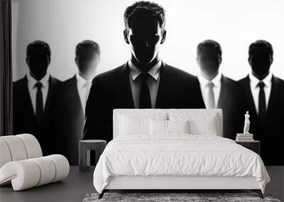 Businessman standing out from the crowd in silhouette Wall mural