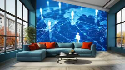 Global network connecting people using technology over world map Wall mural