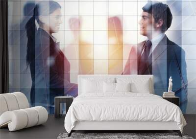 Handshake of two businessperson in office concept of partnership and teamwork.double exposure Wall mural