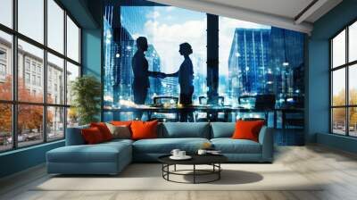 Handshake of two businessperson in office concept of partnership and teamwork Wall mural