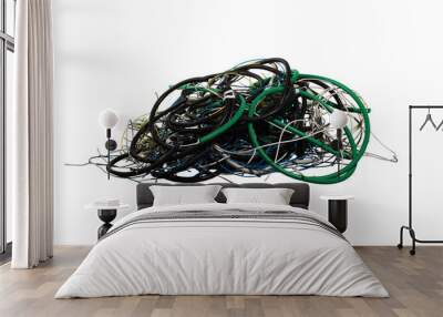 Heap of isolated electrical cable residues. confusion concept Wall mural