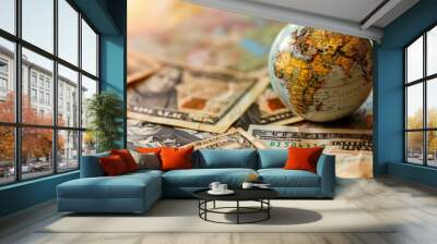 macro shot of us currency and a miniature globe, representing global financial markets Wall mural