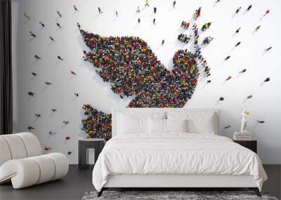 Many people together in a pigeon shape. 3D Rendering Wall mural