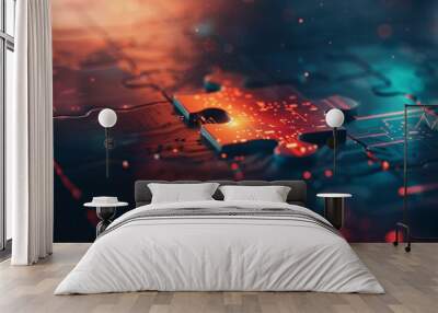 one illuminated puzzle piece shines in a digital setting Wall mural