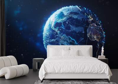 Planet earth in rotation with internet network connection on a blue backdrop Wall mural