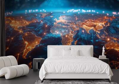 Planet earth showing global network of connections and data flowing Wall mural