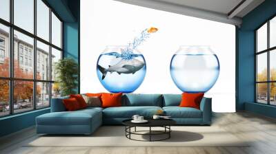 Red fish jumps to another cruet because it is afraid of a shark Wall mural