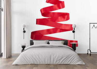 Red xmas ribbon in the shape of a christmas tree Wall mural